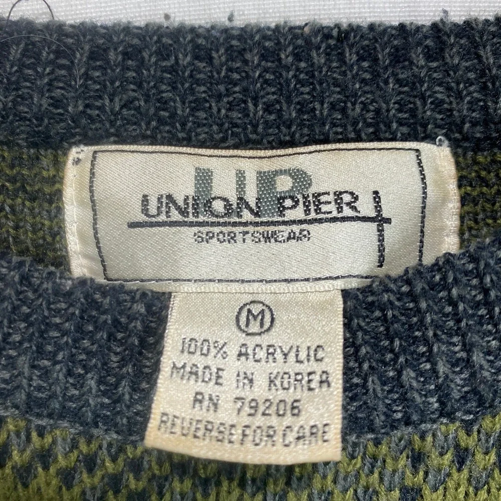 Union Pier 3D Coogi Style Sweater Abstract Men's Knit Green Purple Red Size M - Picture 3 of 9